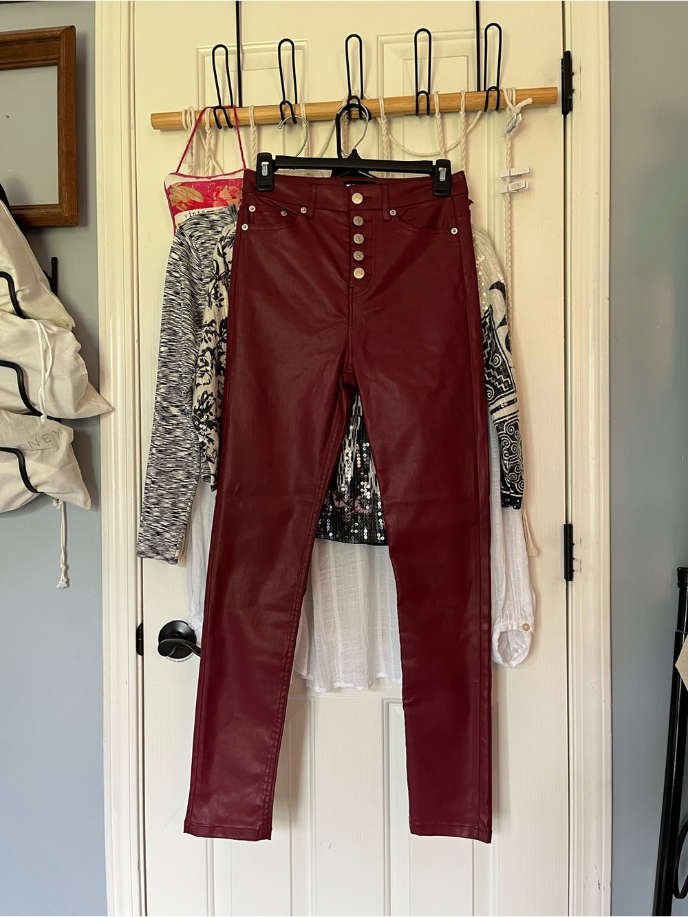 NWT The Kooples Red Coated Button Fly Pants Jeans 26